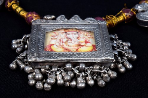 Old Antique Collectible Ethnic Jewelry Tribal Indian Amulets Necklace G10-119 - Picture 10 of 12