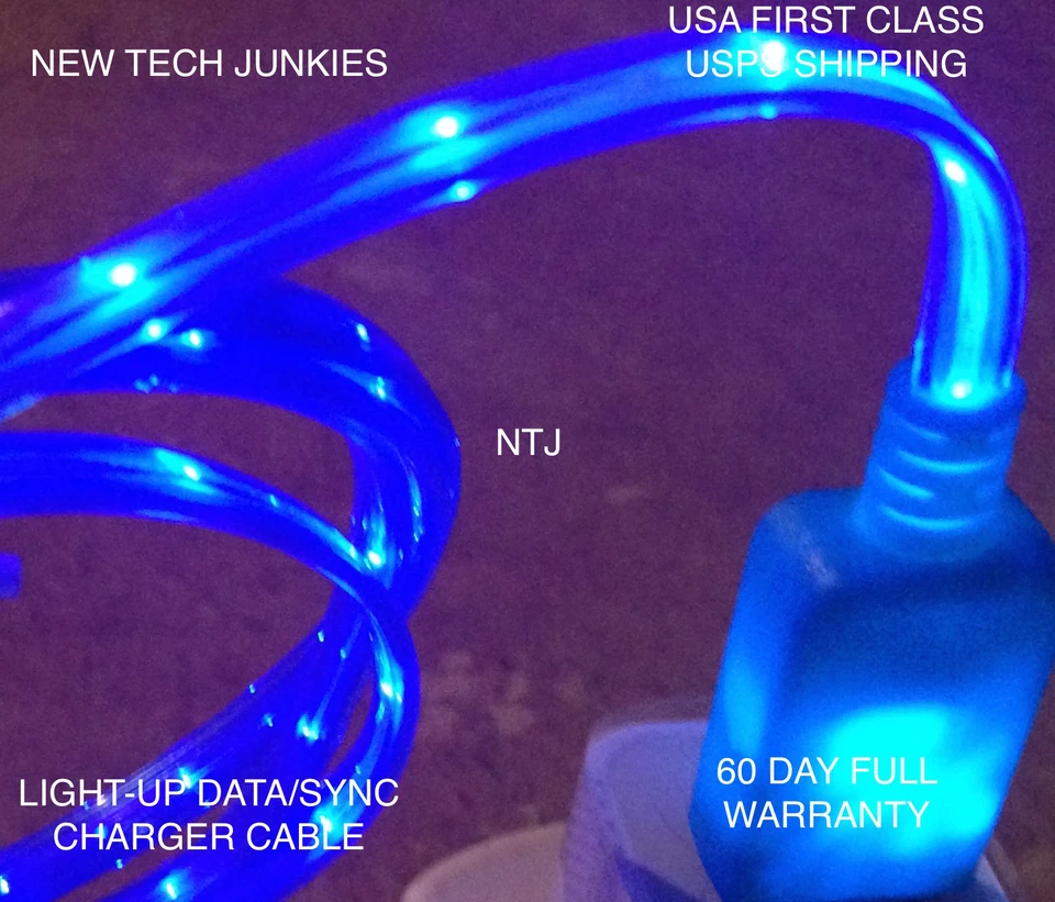 LED light-up MICRO USB data charger power charge cable for Samsung S6 S7+ HTC LG - Image 2 of 4