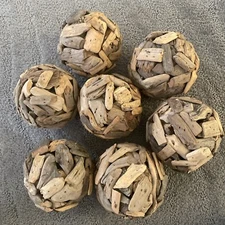 Vintage Driftwood Balls Wood Wooden Round Ball Decor 4” Lot Of 7 Free Ship!