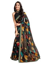 Indian Chiffon Saree With Unstitched Blouse Piece Party Wedding Wear For Women