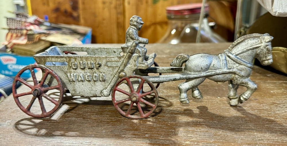 Antique Cast Iron Horse Wagon w/ Driver Toy Kenton Vintage