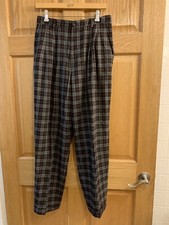 VTG 90s Gray Black Red Plaid High Waist Pants Size 12 LizSport Tapered - Pleated
