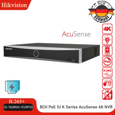 Hikvision 8CH PoE NVR 4K AcuSense Netzwerk Video Recorder DS-7608NXI-K1/8P(D)