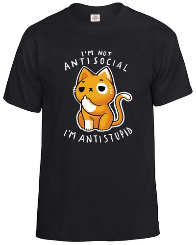 Camiseta I'm Not Antisocial I'm Antistupid Para Hombre Divertida Sarcástica Linda Gato Camiseta Top - Imagen 2 de 13