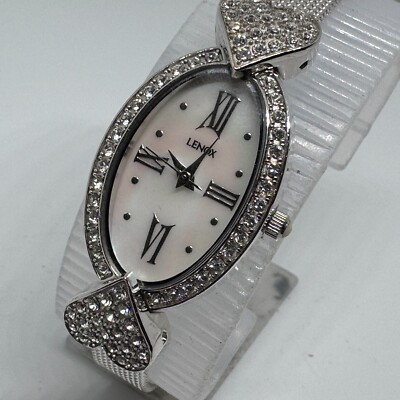 Lenox Quartz Watch Women Silver Rhinestone Curved Oval Japan Analog New Battery