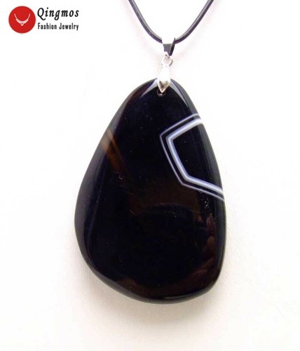 40*60mm Drop Natural Striped Black Agate Pendant Necklace for Women 18" Chokers - Picture 9 of 23