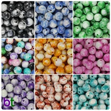 BeadTin Marbled 10mm Round Plastic Craft Beads (100pcs) - Color choice
