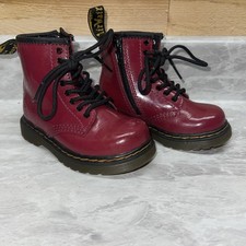 Dr. Doc Martens Boots TODDLER Ankle Size 7 Cherry Red Leather Lace Zip UP 1460T