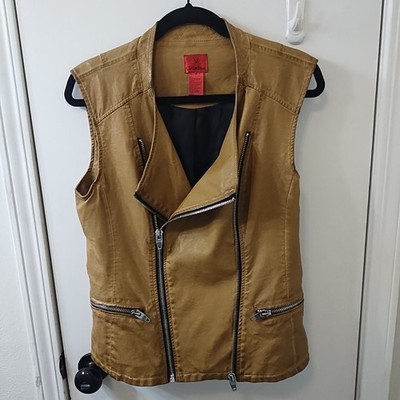 V Christina Women's Faux Leather Motorcycle Vest W/Asymmetrical Zippers Size M