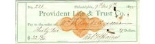 Provident Life & Trust Check 1875 Philadelphia PA Banking History Document