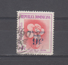 DOMINICAN REP.  :  1960/61 - USED  - SCOTT #  537   FLOWERS / SURCHARGED