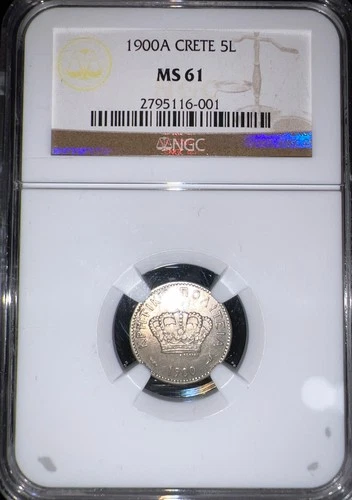 1900 Greece 5 Lepta Crete NGC MS 61