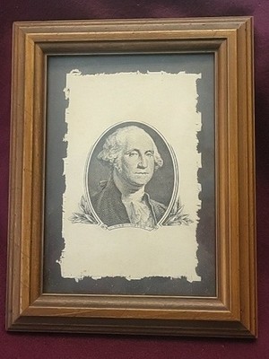 Vintage Framed Engraving on Parchment Paper of Geo. Washington Seen on Currency 