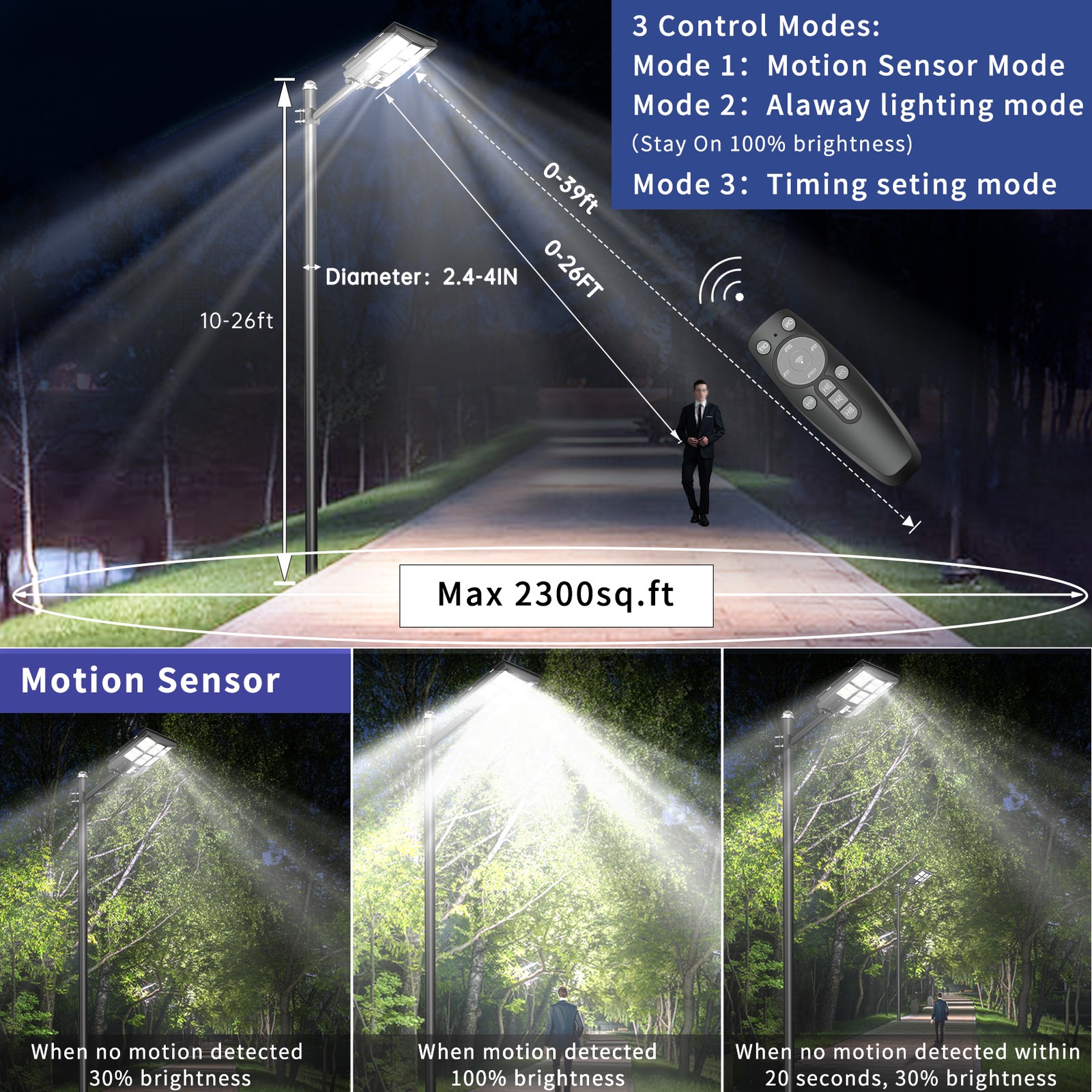 Solar Lights Outdoor Dusk To Dawn Motion Sensor Super Bright Solar Street Lights