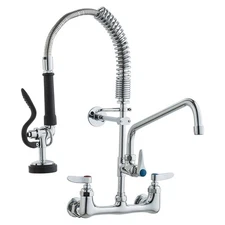 Commercial Faucet With Pre-Rinse Sprayer, 21' Height, 8' Center, 12' Swing Spout