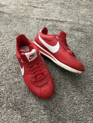 Nike Cortez Red White Leather Lace Up Low Top Unisex Sneakers