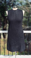 TOCCIN Cable Knit Black Sweater Dress Mini Sleeveless XS Dark Academia
