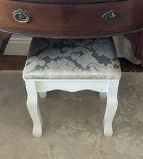 Antique White Dressing Table Stool with padded cushion seat, Upholstered stool