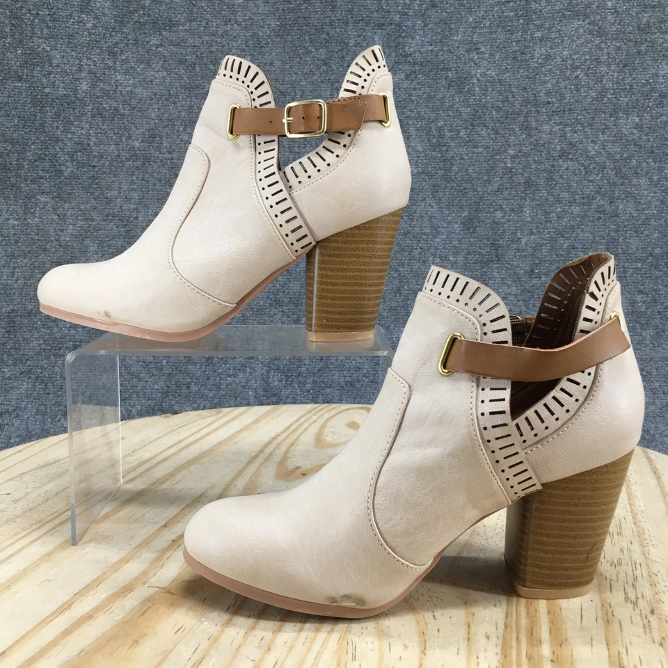 Qupid 靴子女式 7 踝短靴棕褐色人造皮革休闲舒适粗跟 — 第 2/4 张图片