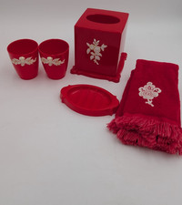 Schwarz Brothers Plastic Vintage Bathroom Accessories Set Red Tissue Soap Cups