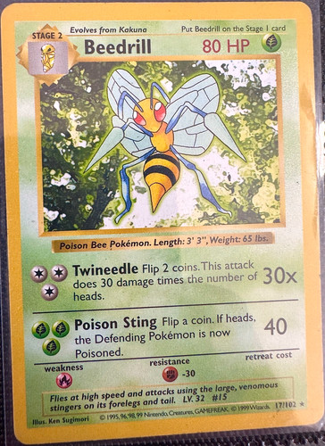 Pokemon TCG *1999 Base Set Shadowless Beedrill #17/102*