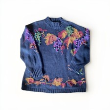 Vintage Rebecca Stone Ramie Cotton Knit Button Sweater Embroided Women  s XL