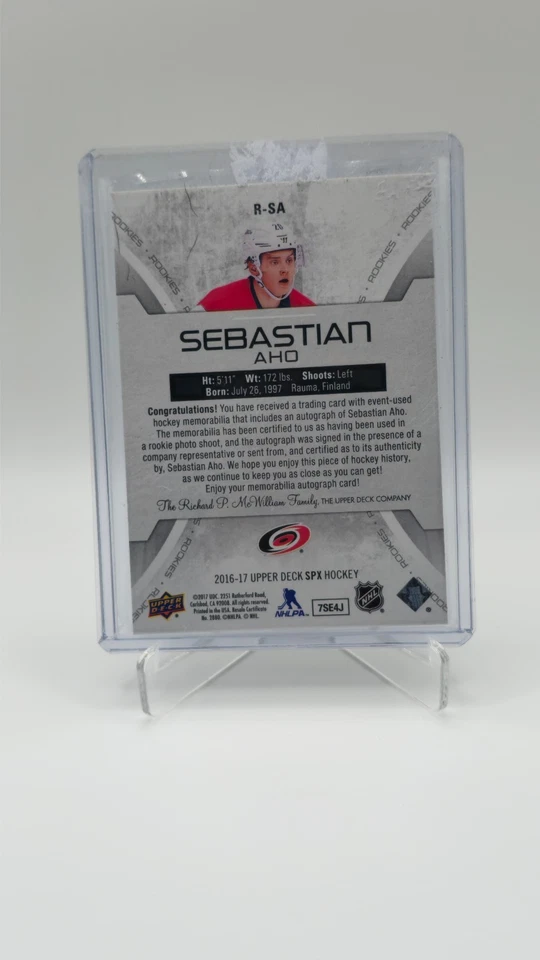 Sebastian Aho Rookie Auto Patch - 2016-17 Upper Deck SPx RC AUTO PATCH - Image 2 of 2