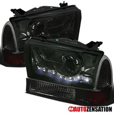 Fit 99-04 Ford F250 F350 F450 LED Strip Smoke Projector Headlights+Corner Signal