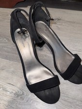 Worthington Black Suede Strappy Ankle Strap Open Toe Block Heel Buckle 8