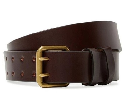 Filson Double Prong Belt Brown Bridle Leather Brass 1.5 in USA