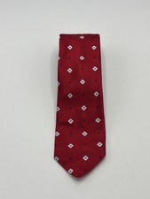 XMI Mens Tie Red Geometric 58โ Necktie Jacquard Silk USA Made