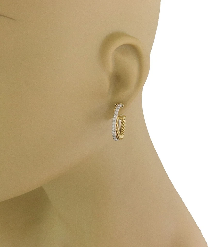 Pendientes tipo argolla cruzados con cable de oro de dos tonos David Yurman de diamantes de 18 k Foto 2 de 4