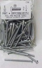 #6-32x2-1/4 Pan Head Phillips Machine Screws Steel Zinc Plated (40)