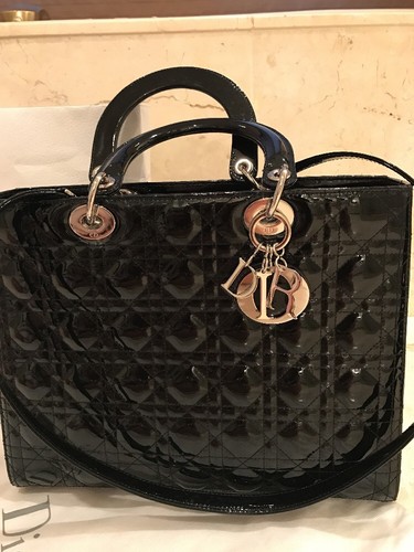 Christian Dior Large Lady Dior Bag In Black Patent Leather W Silver Hardware - Picture 2 of 12