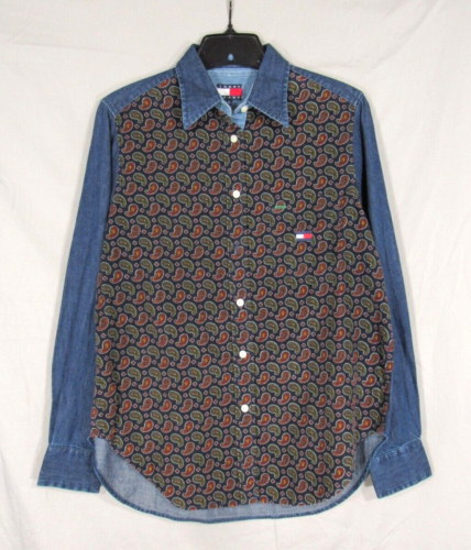 Vintage Tommy Hilfiger Cord & Denim PAISLEY COLORBLOCK KNOPFLEISTE HEMD TOP 6