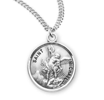 St Saint Michael 7/8" (22mm) Sterling Silver Round Medal + 20" Chain ...