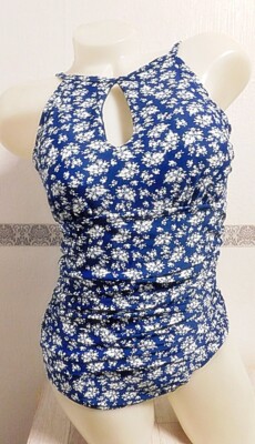 Ellen Tracy Damen Badeanzug Gr. 38 (UK 12)   Blau mit Blumenmuster   gefüttert