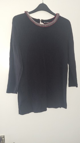 Zara Black Jumper Top Sweater Chain Beaded Embellished Collar Fine Knit L LARGE - Picture 11 of 11
