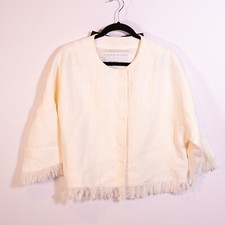 Andrew GN Linen Woven Textured Weave Fringe Snap Button Bow Tie Back Jacket 38