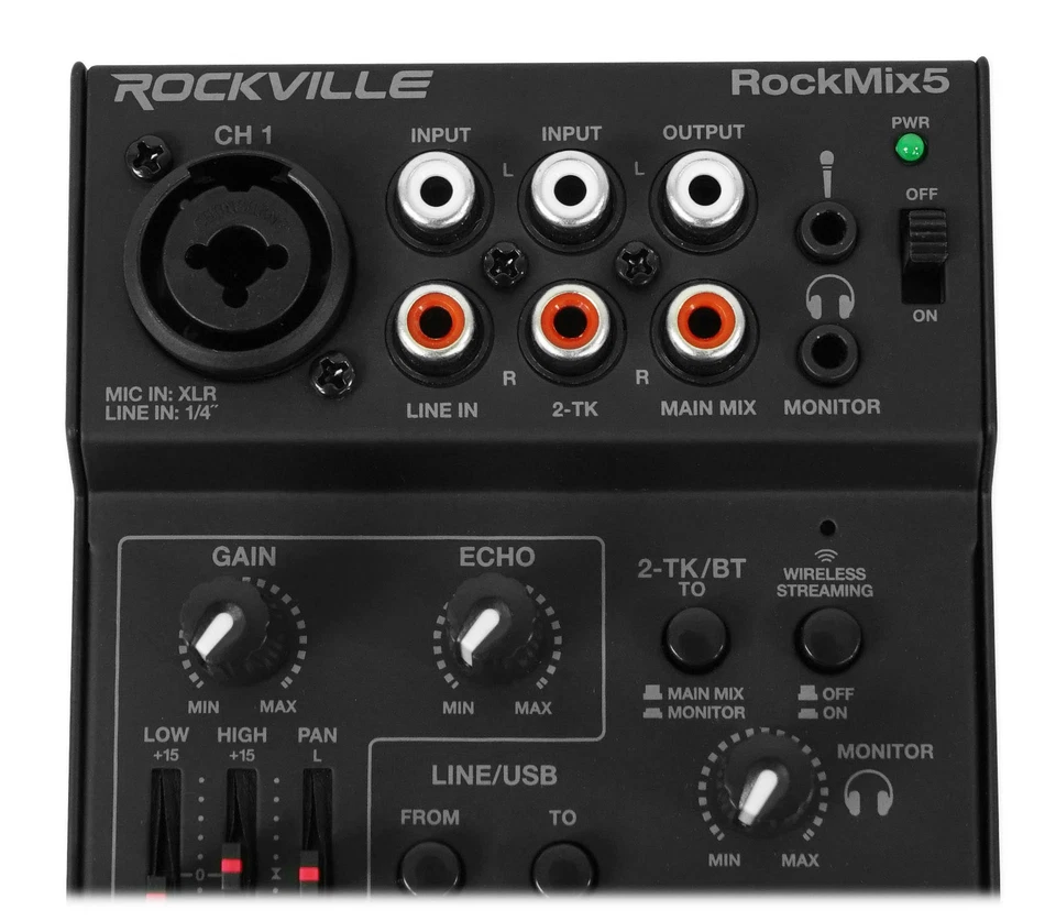 Rockville RockMix 5 5 Channel Pro Mixer w/USB Interface, Bluetooth, Echo, EQ - Image 4 of 4