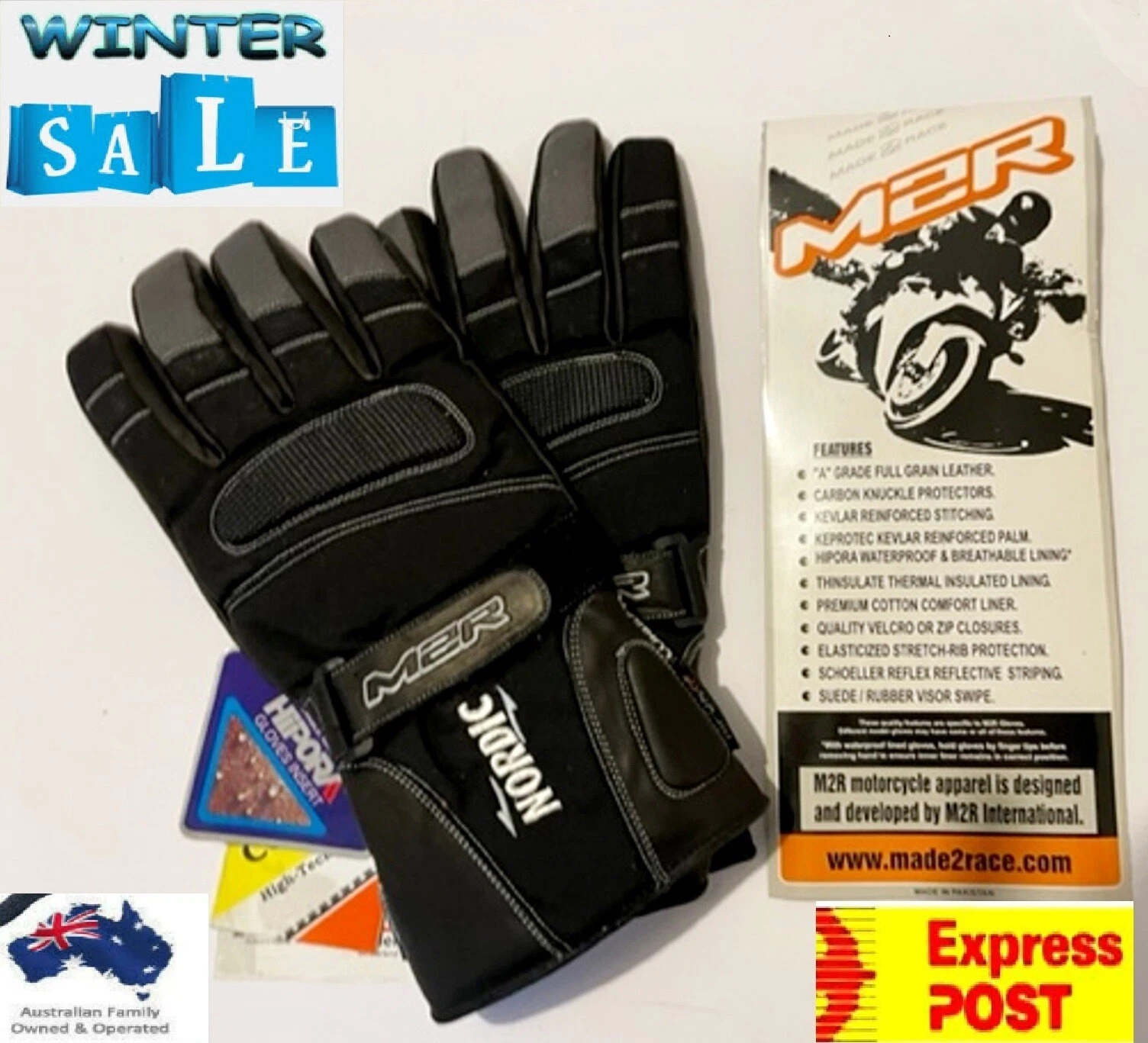M2R NORDIC Waterproof Motorcycle Gloves XL New! WINTER Thermal Road Motorbike