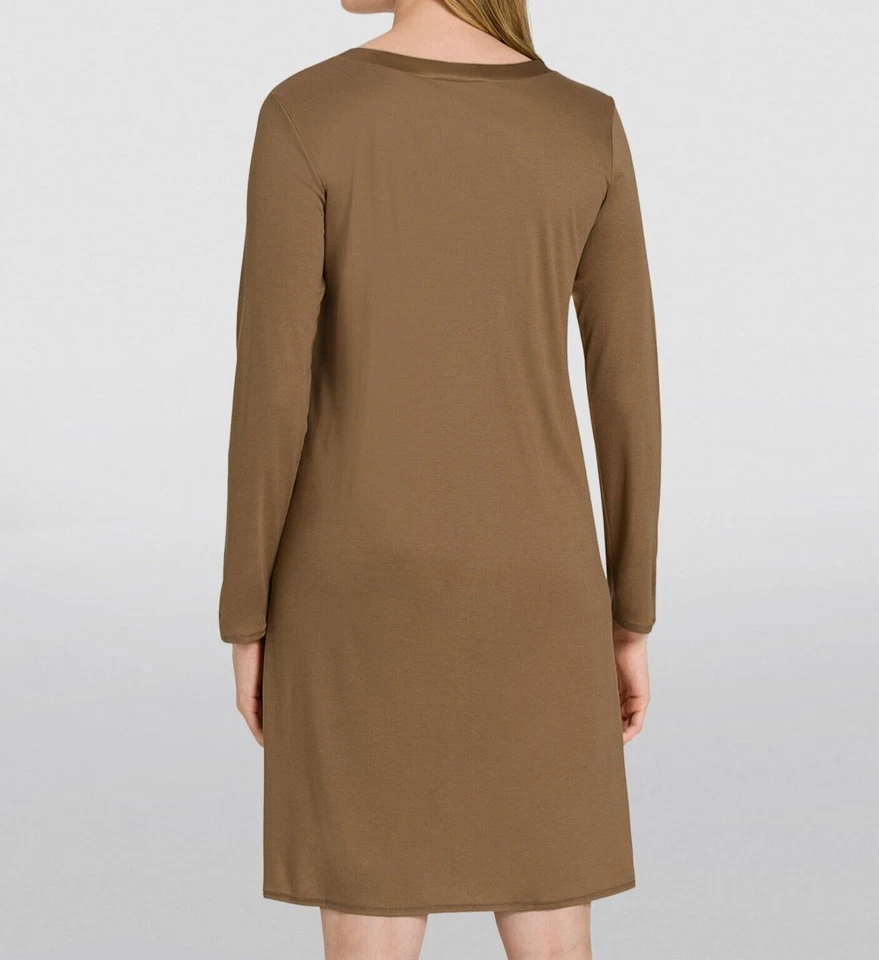 NWT Hanro $240 Grand Central WALNUT GOLD Modal/Silk Knit 38" Nightgown S LUXE - Image 2 of 4