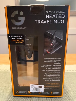 New SMARTGEAR   12 VOLT (Car plug)    DIGITAL HEATED TRAVEL MUG  In Box