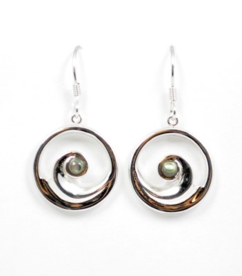 Solid 925 Sterling Silver Natural Abalone Shell Women's Round Wave Drop Earrings