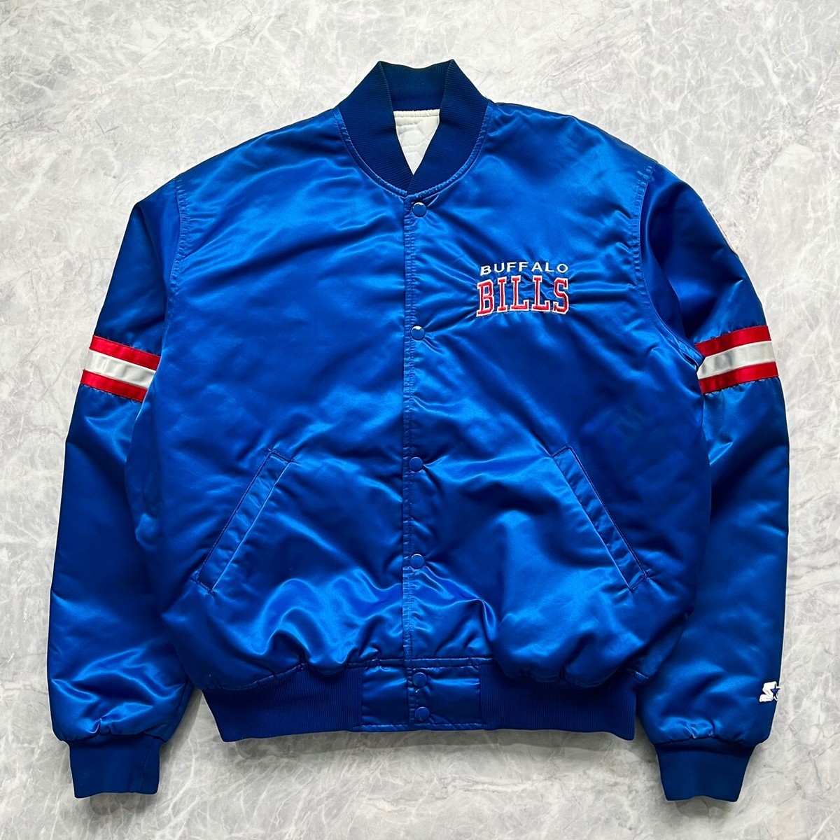 VTG 90s NFL BUFFALO BILLS STARTER SATIN BOMBER JACKET MADE VTG 90s NFL BUFFALO BILLS STARTER SATIN BOMBER JACKET MADE