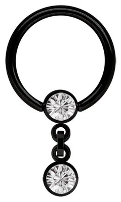 Piercing de Pecho Anillo Bcr 1,6mm Negro Con Cadena Y 2 Circonia Bolas En 4mm
