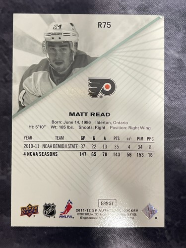2011-12 SP Authentic Rookie Extended R75 Matt Read Philadelphia Flyers - Picture 2 of 2