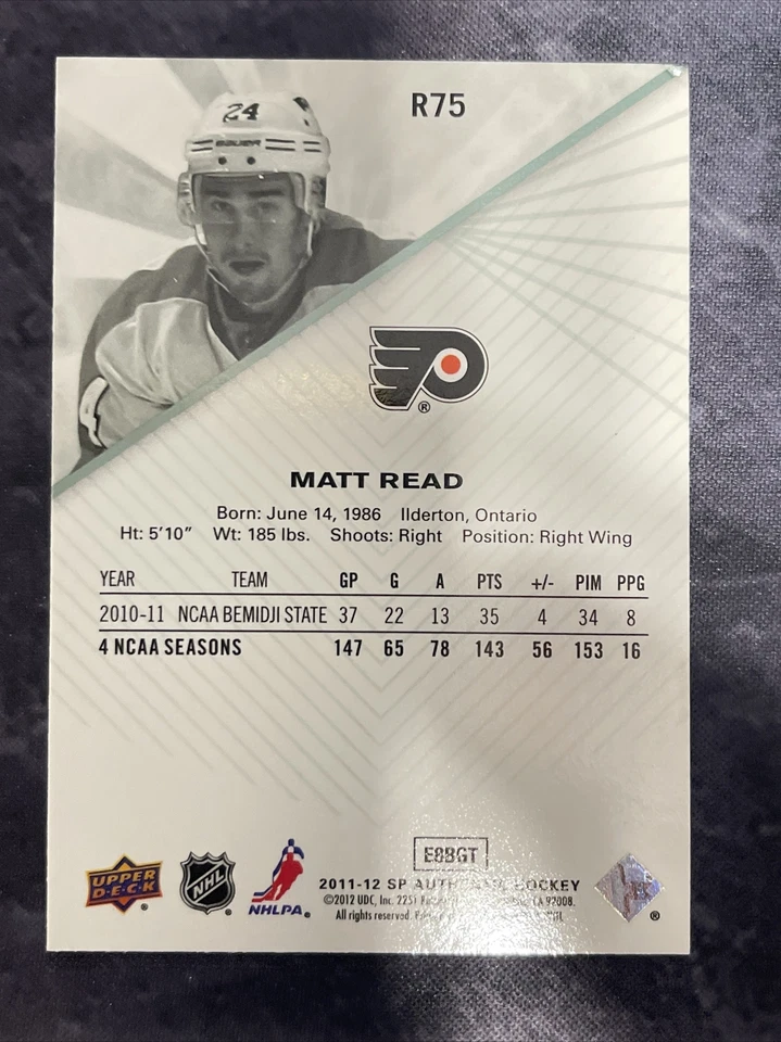 2011-12 SP Authentic Rookie Extended R75 Matt Read Philadelphia Flyers - Image 2 of 2