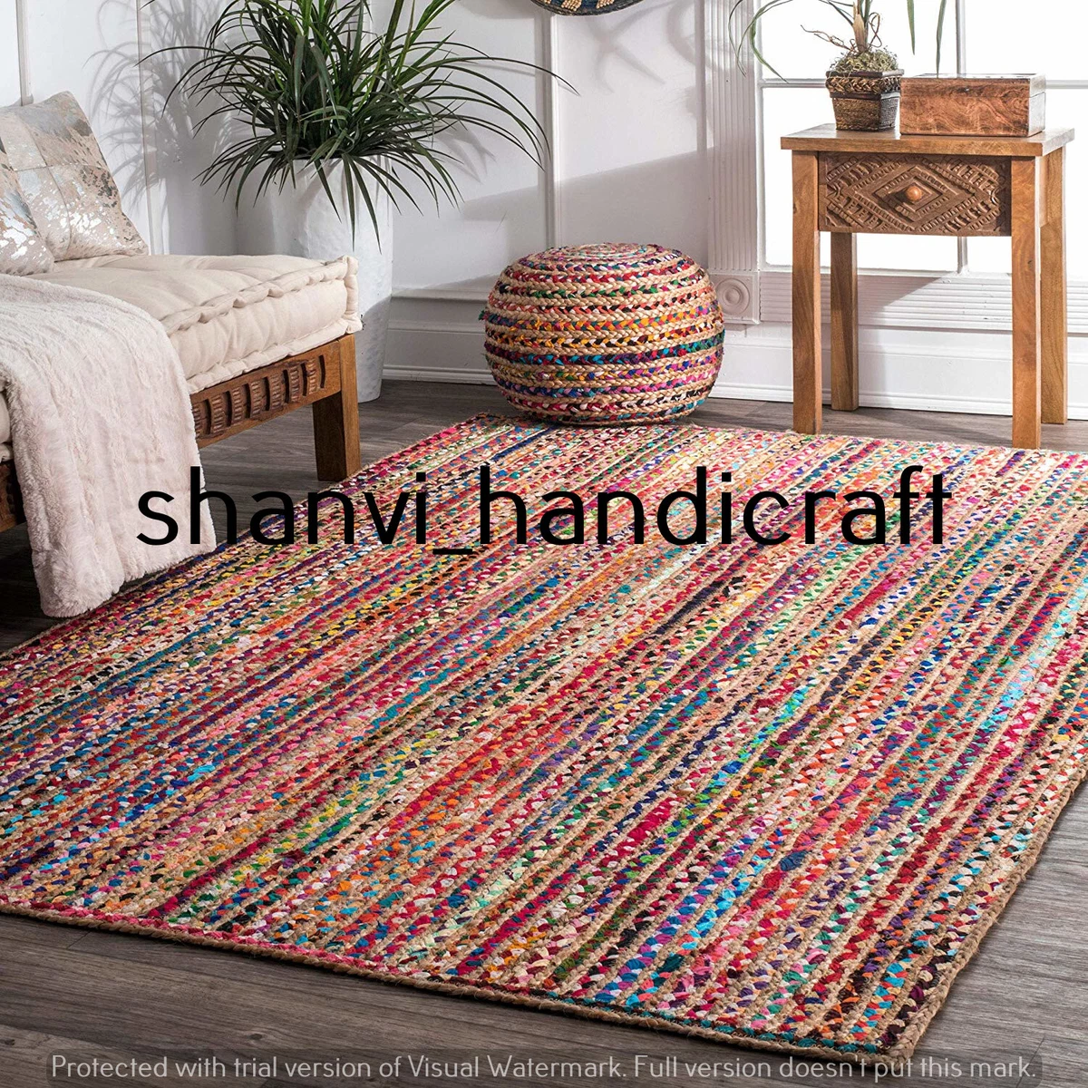 Multi Color Braided Rug 6x9 Feet Rug Home Decor Rectangle Floor Carpet Area  Rugs