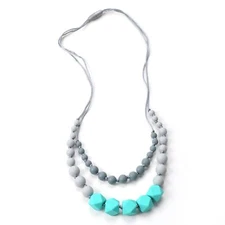 Nummy Beads Two Strand Turquoise Silicone Baby Teething Necklace for Mom to W...